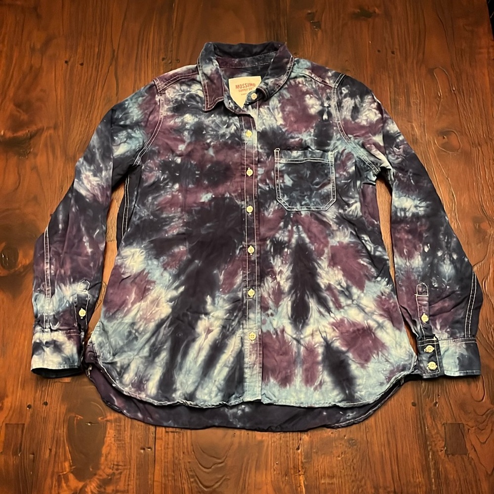 Tie-Dye Denim Shirt Women Size Large
